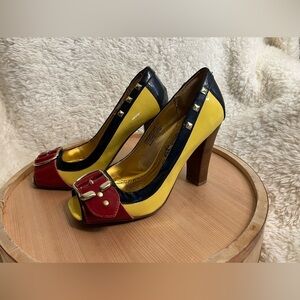 Naughty Monkey Colorful Talks Pumps High Heel Color Block Patent Leather Size 6